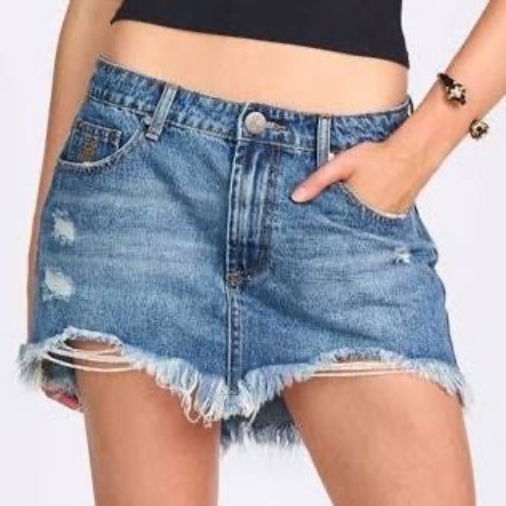 One By One Teaspoon Junk Yard Distressed‎ Mini Jeans Skirt Sz 25